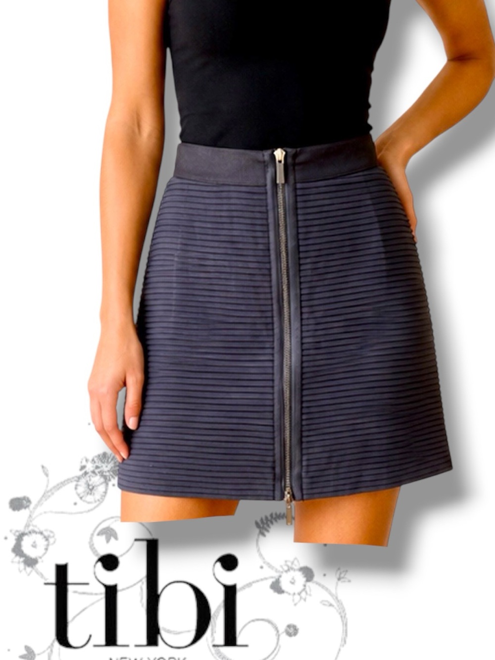 TIBI Pencil SKIRT Pleated Silk Zip Front Size 4